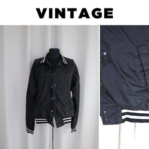 Vintage 90s Nylon Black Varsity Bomber Jacket Sz L